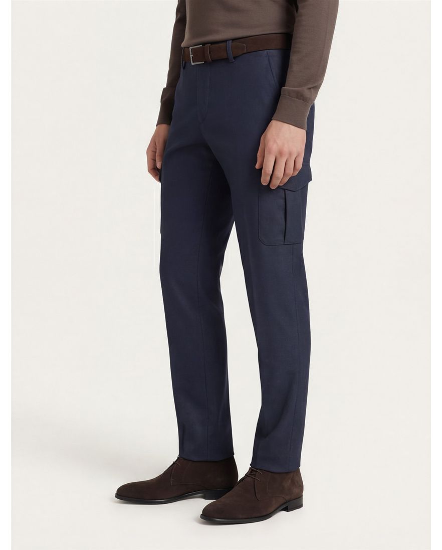 Alberto katoenen broek blauw gemêleerd katoen zonder omslag