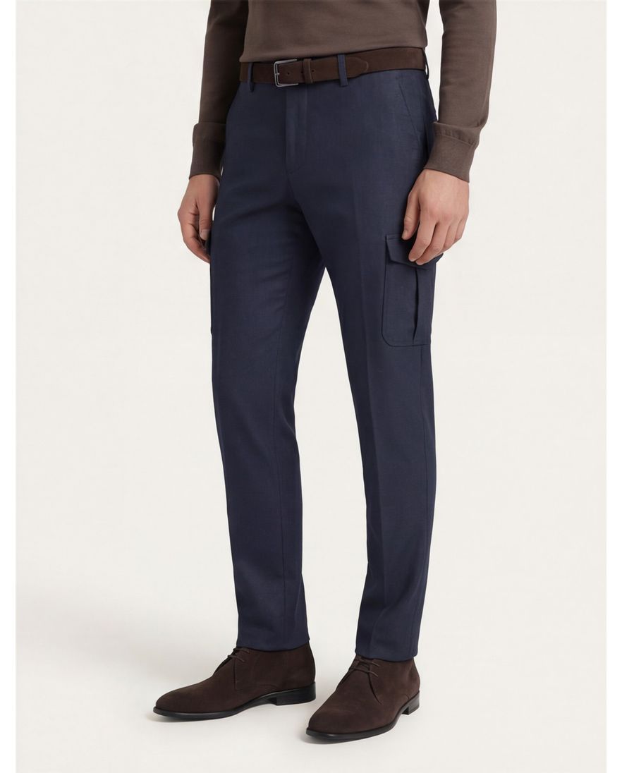 Alberto katoenen broek blauw gemêleerd katoen zonder omslag