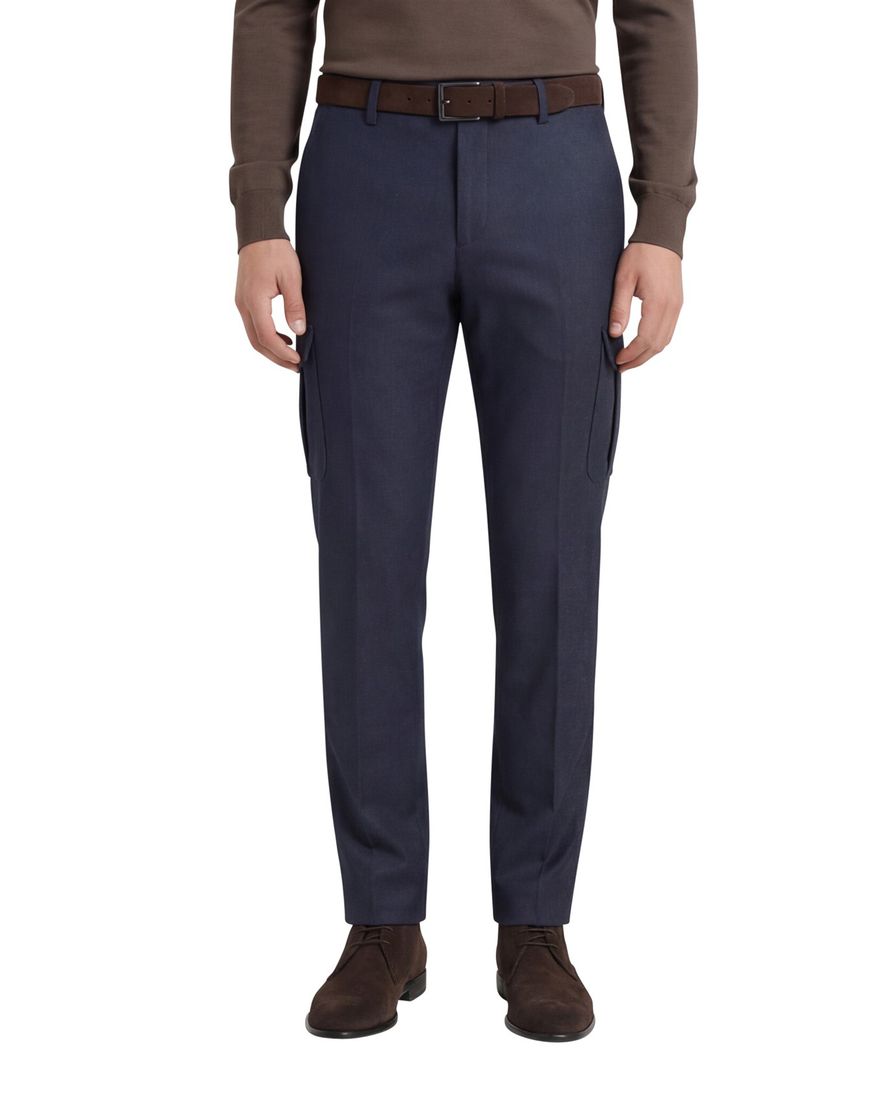 Alberto katoenen broek blauw gemêleerd katoen zonder omslag