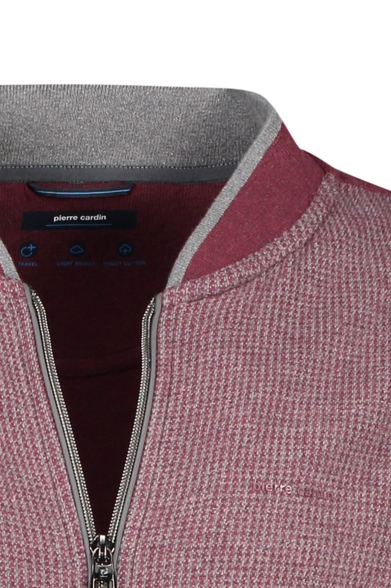 vest Pierre Cardin bordeaux geruit katoen opstaande kraag rits