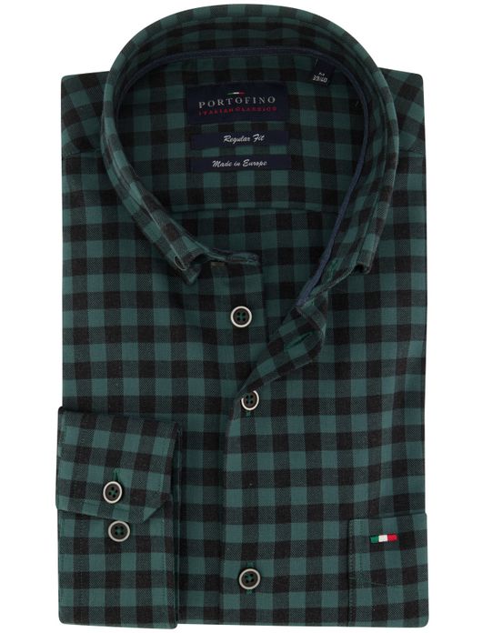 casual overhemd Portofino groen geruit katoen wijde fit