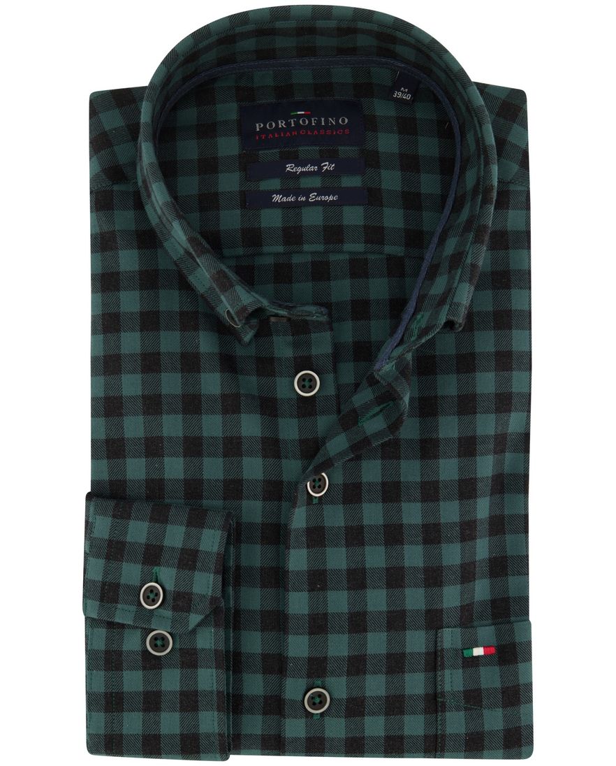 Portofino casual overhemd wijde fit groen geruit katoen