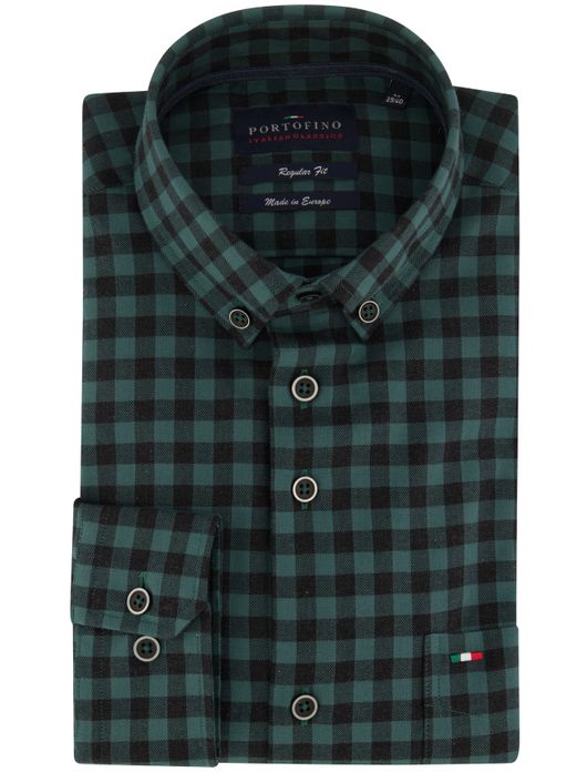 casual overhemd Portofino groen geruit katoen wijde fit
