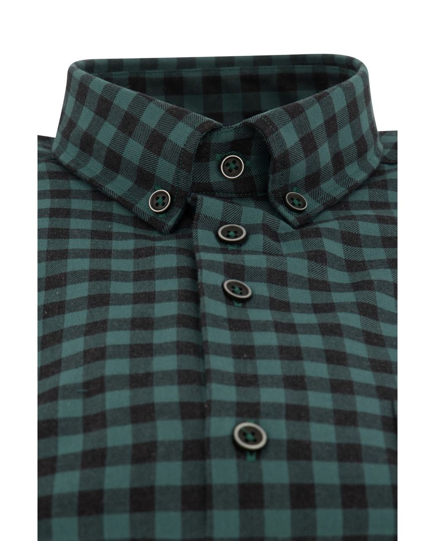 Portofino casual overhemd wijde fit groen geruit katoen