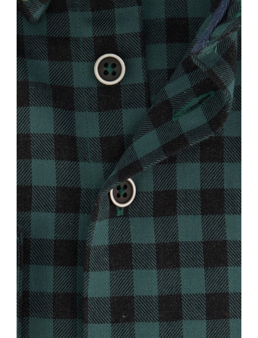 Portofino casual overhemd donkergroen geruit katoen wijde fit