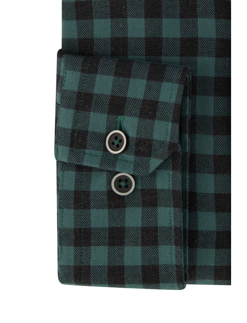 Portofino casual overhemd donkergroen geruit katoen wijde fit