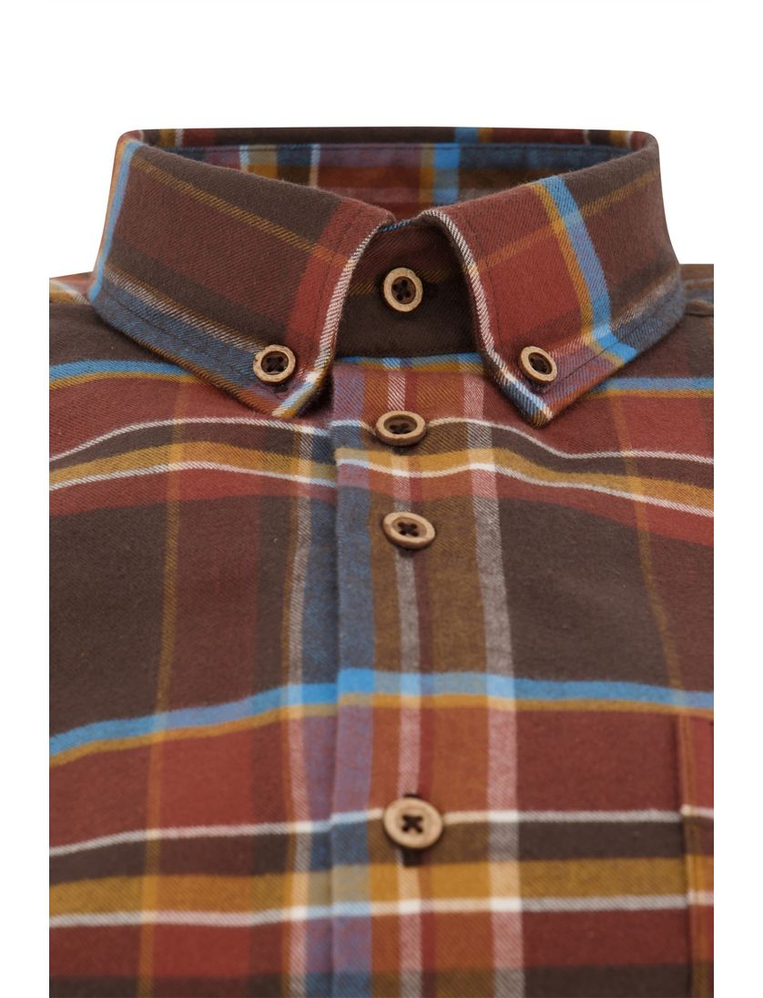 Casual overhemd Portofino bruin geruit katoen normale fit