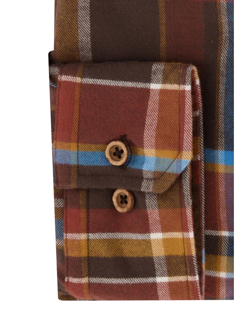 Casual overhemd Portofino bruin geruit katoen normale fit