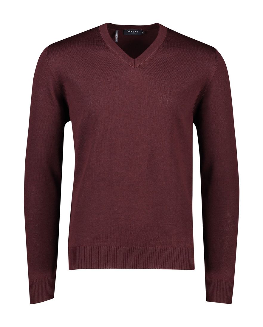 Maerz trui v-hals bordeaux effen merinowol
