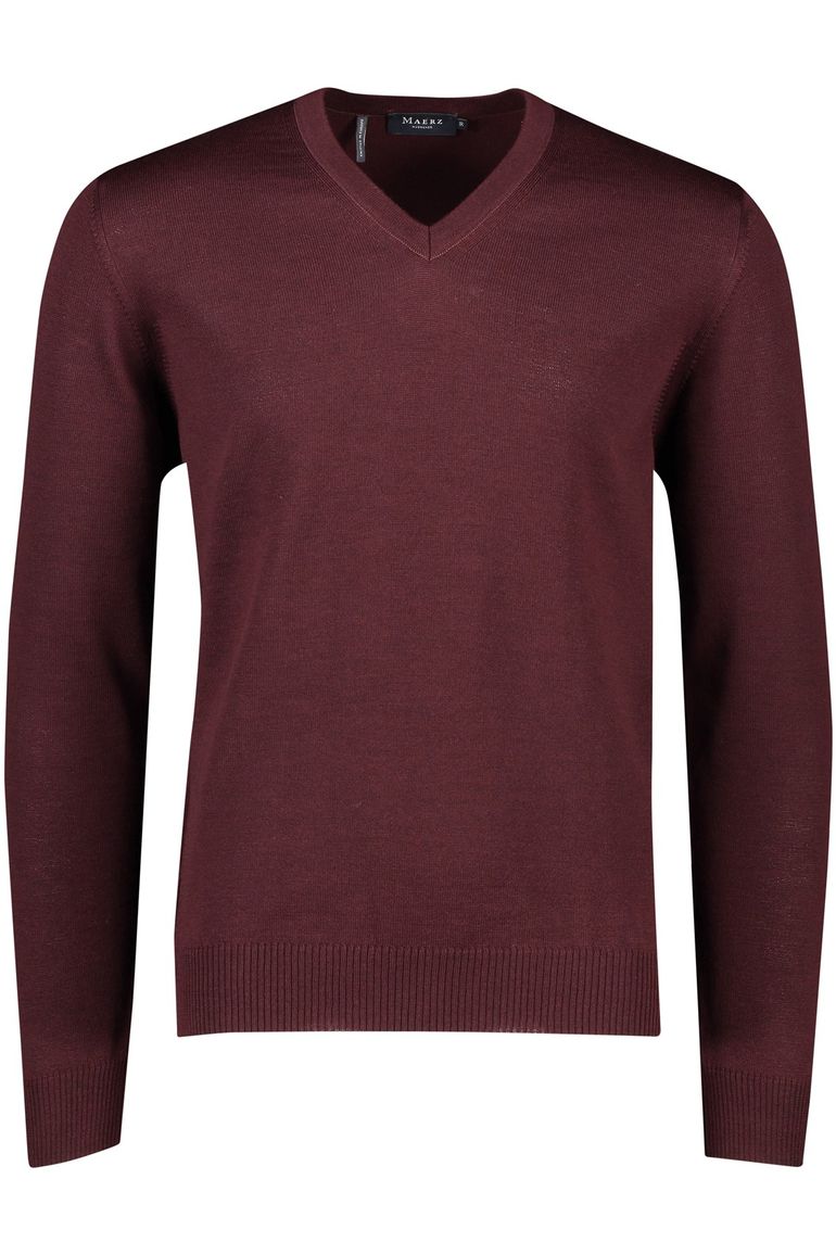Maerz trui v-hals bordeaux effen merinowol
