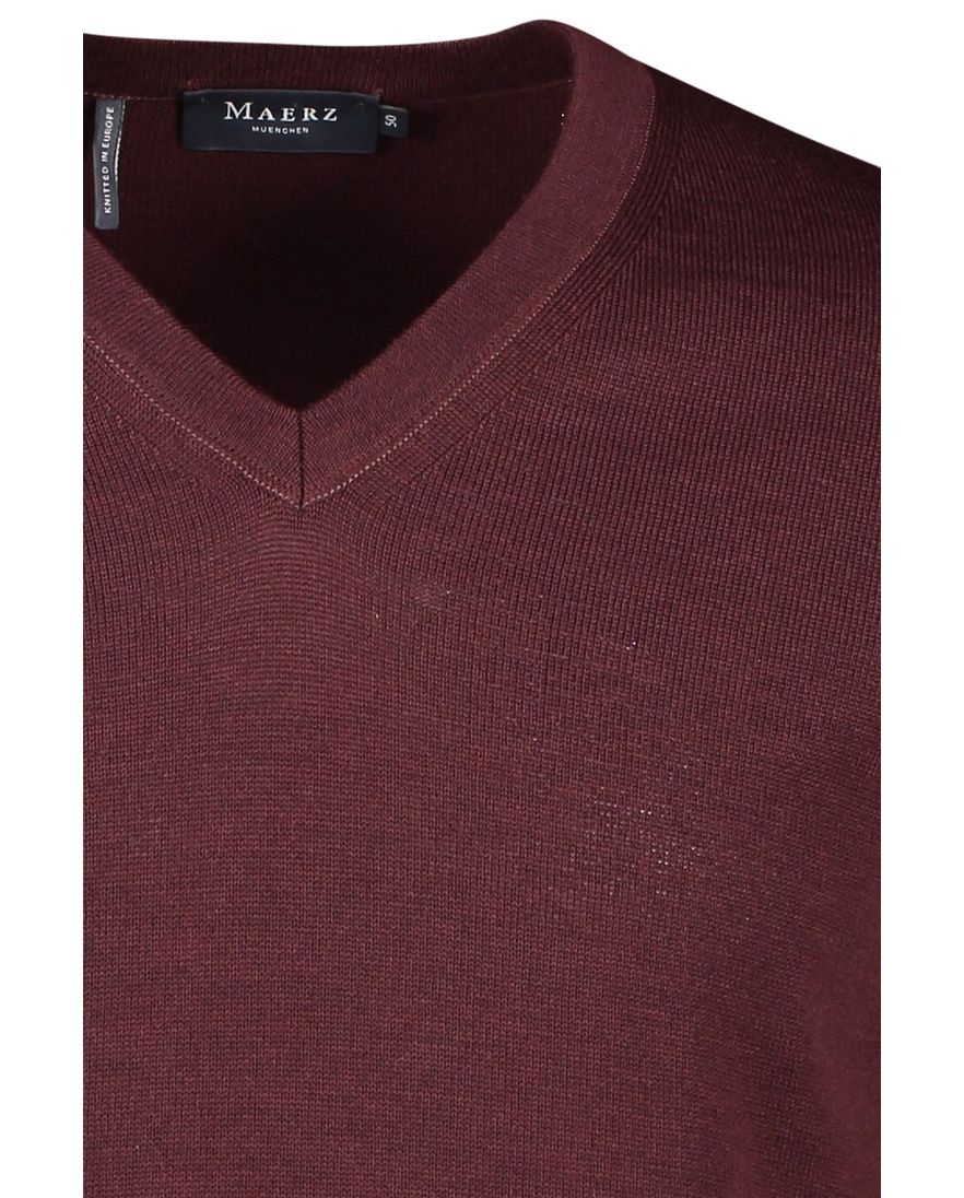 Maerz trui v-hals bordeaux effen merinowol