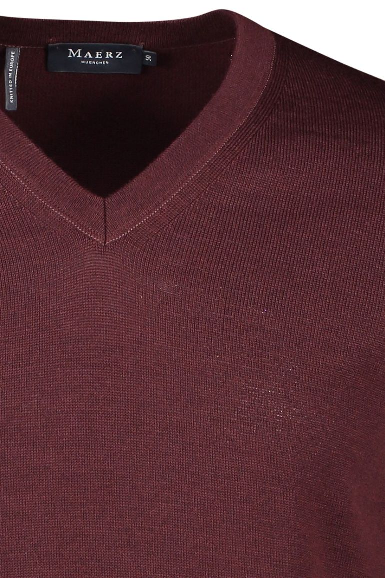 Maerz trui v-hals bordeaux effen merinowol