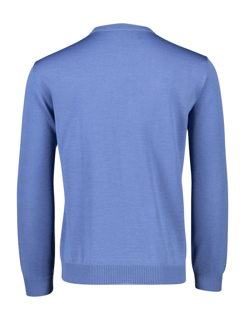 Maerz trui blauw effen merinowol ronde hals
