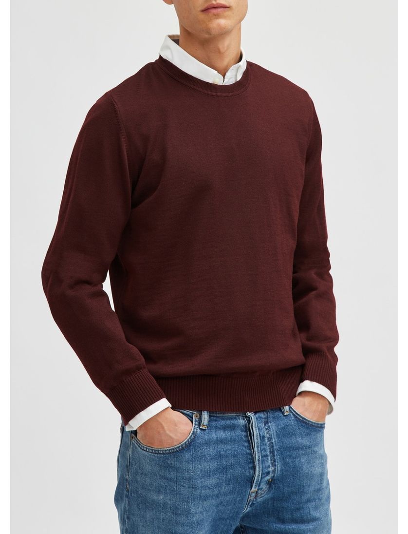 Maerz trui bruin effen merinowol ronde hals