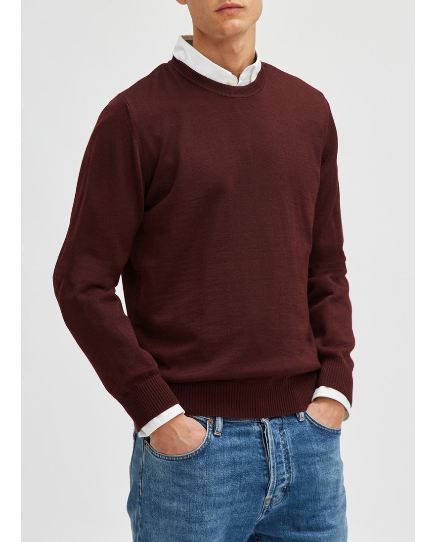 Maerz trui ronde hals bruin effen merinowol