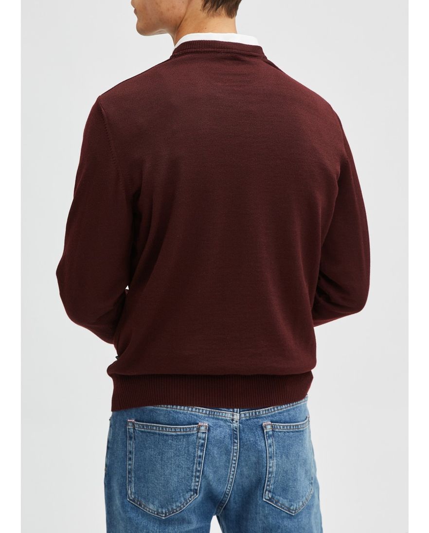 Maerz trui ronde hals bruin effen merinowol