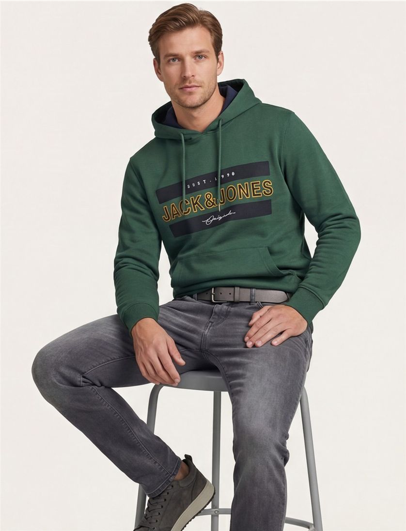 Plus Size Jack & Jones sweater groen effen katoen met opdruk