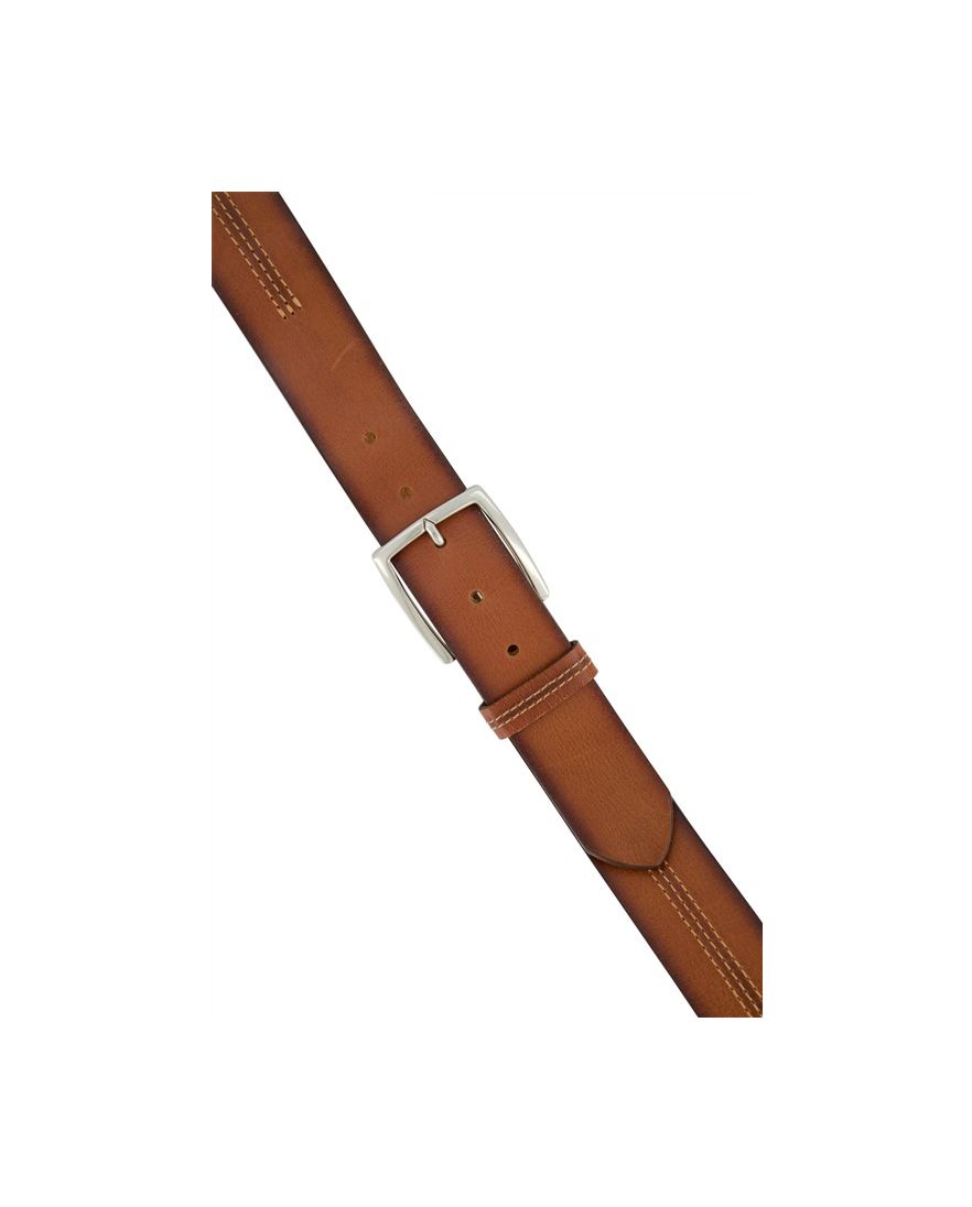 Lindenmann riem bruin effen met detail leer