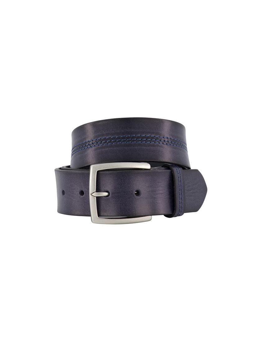 Lindenmann riem navy effen leer