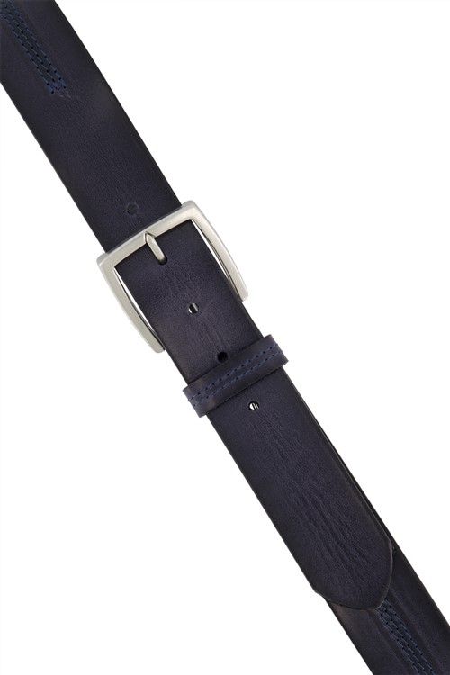 Lindenmann riem navy effen leer