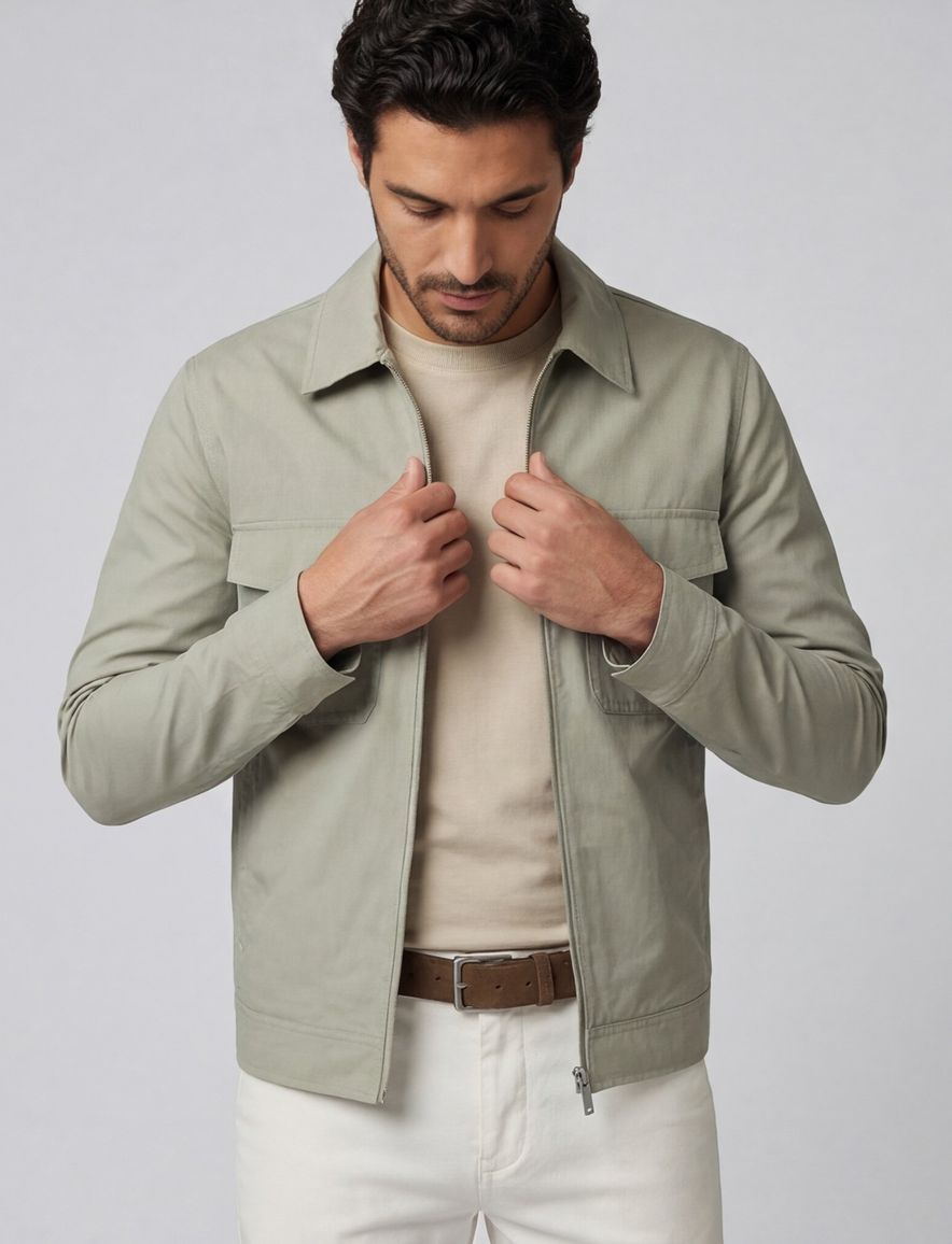 Elvine zomerjas groen effen rits normale fit polokraag