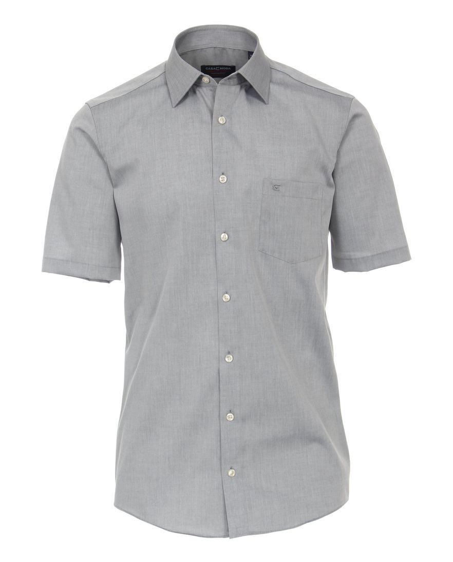Casa Moda overhemd korte mouw wijde fit grijs effen katoen