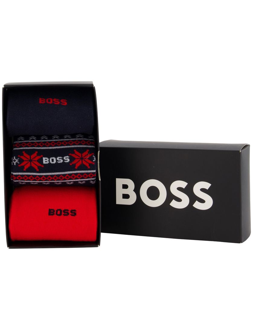 BOSS Black sokken giftbox 3-pack rood & donkerblauw katoen