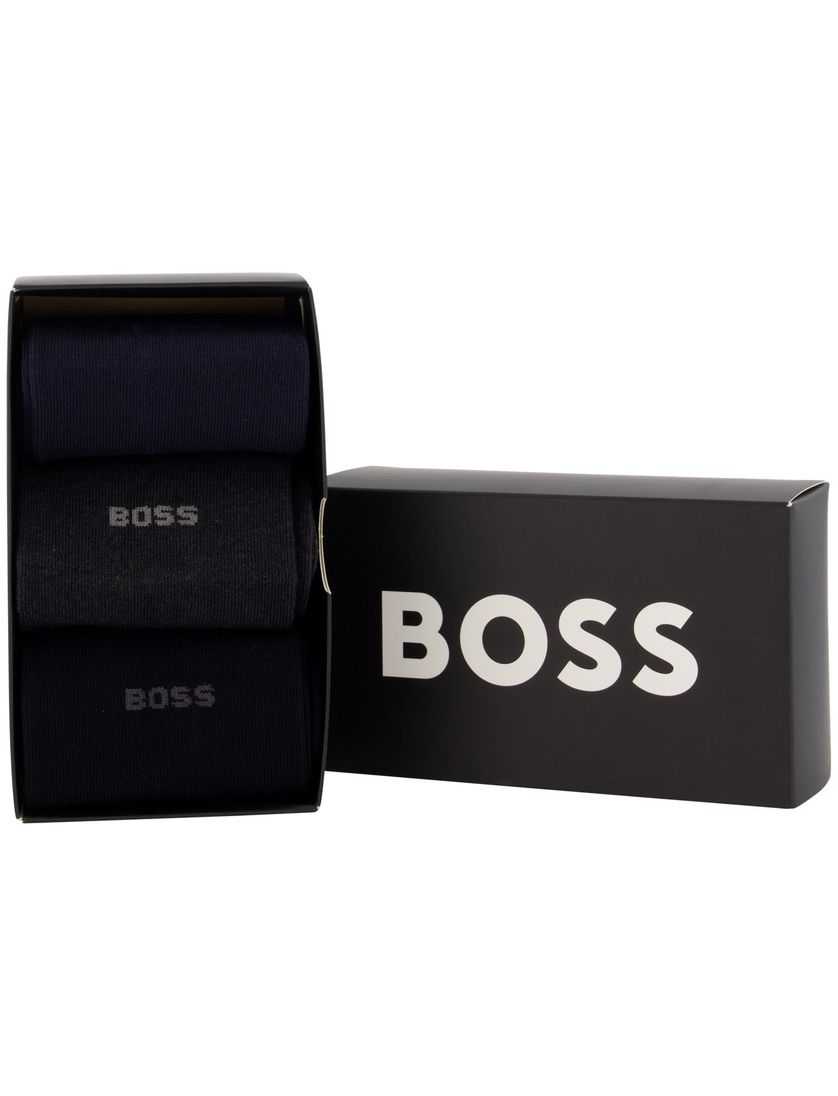 BOSS Black sokken 3-pack giftbox zwart, grijs en donkerblauw effen