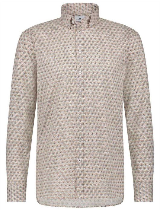casual overhemd State of Art beige geprint katoen wijde fit