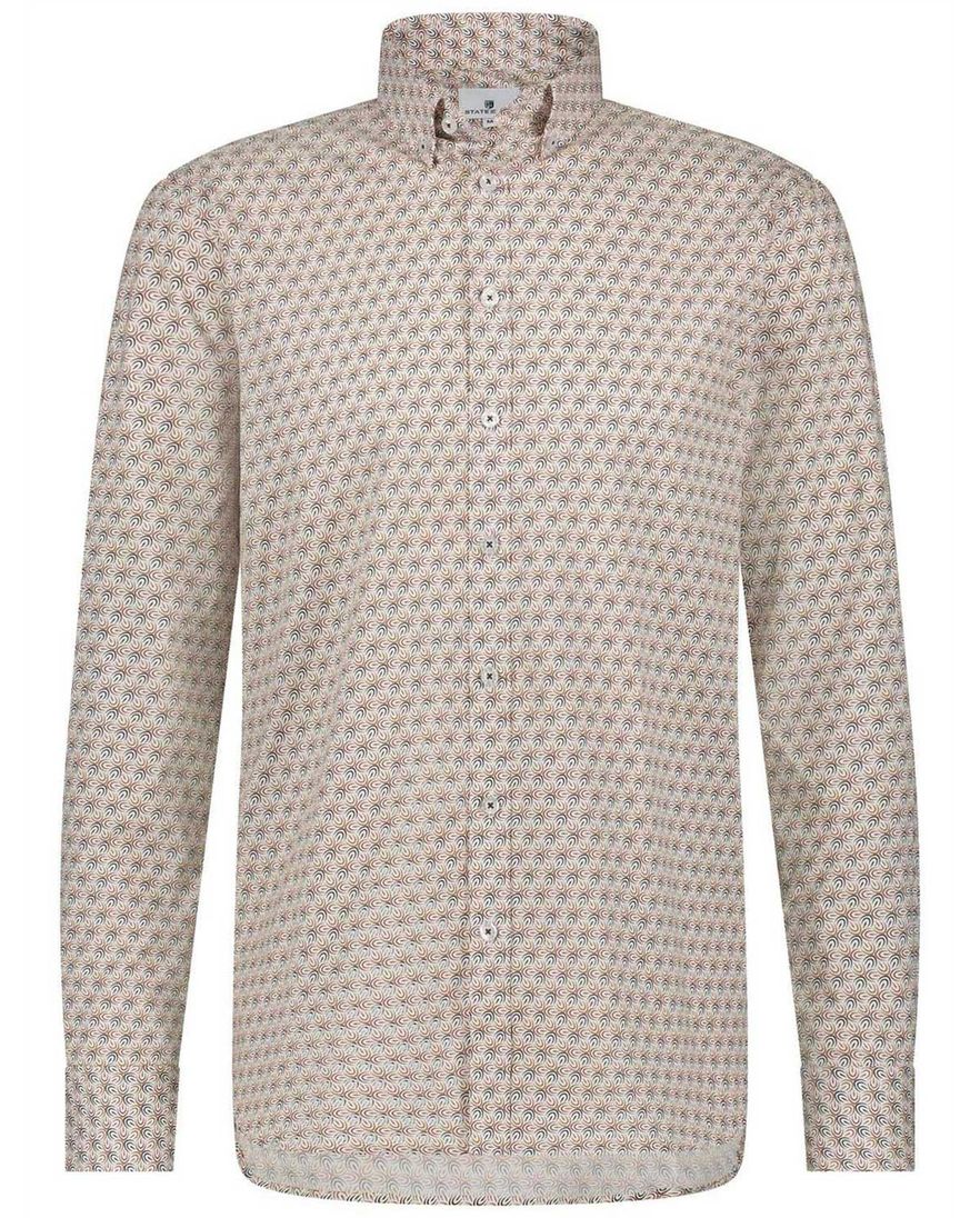 State of Art casual overhemd wijde fit beige geprint katoen