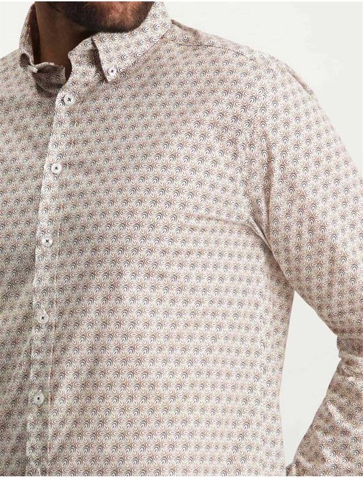 casual overhemd State of Art beige geprint katoen wijde fit