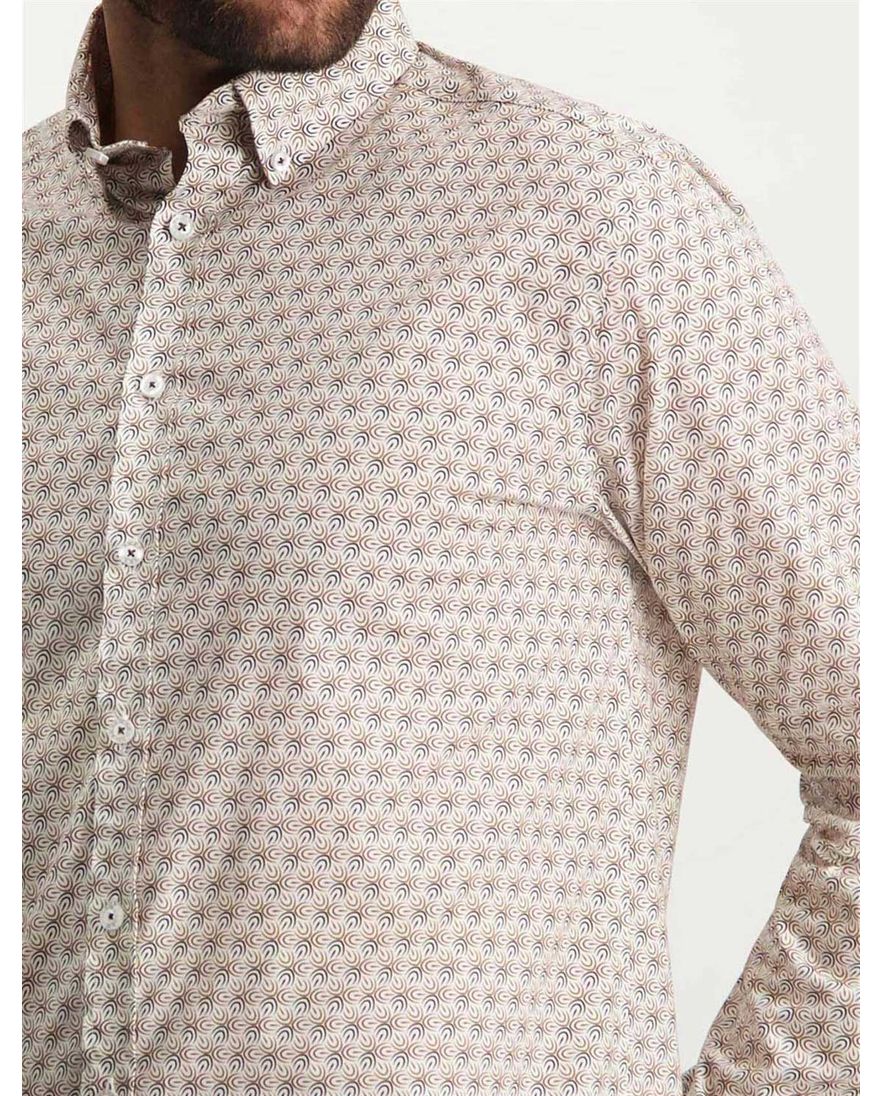 State of Art casual overhemd wijde fit beige geprint katoen