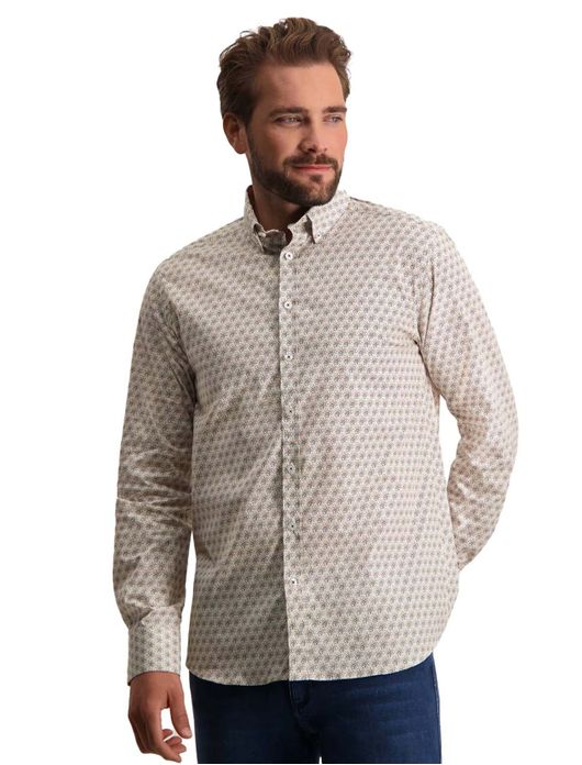 casual overhemd State of Art beige geprint katoen wijde fit