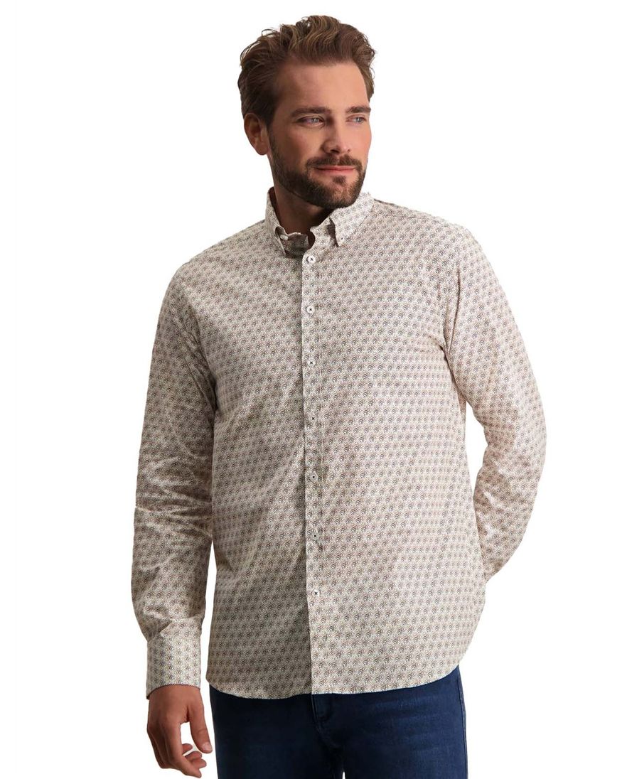State of Art casual overhemd wijde fit beige geprint katoen
