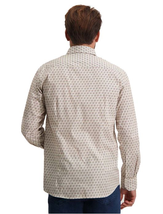 casual overhemd State of Art beige geprint katoen wijde fit