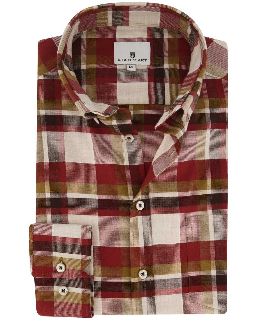 State of Art casual overhemd wijde fit bordeaux geruit katoen