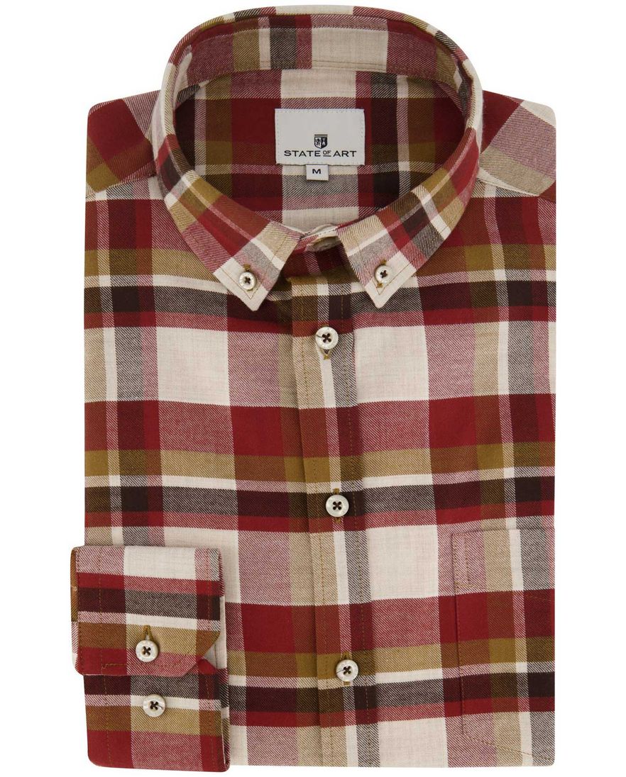 State of Art casual overhemd wijde fit bordeaux geruit katoen