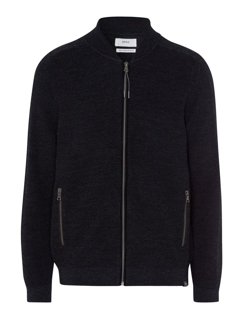 Brax vest effen grijs rits normale fit