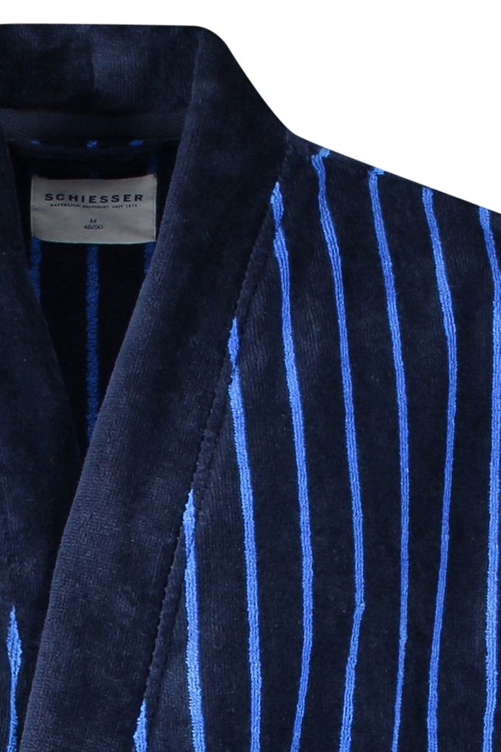 Schiesser badjas blauw gestreept Essentials katoen