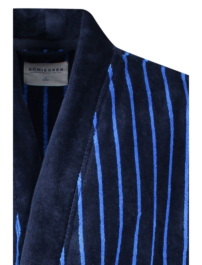 Schiesser badjas blauw gestreept Essentials katoen