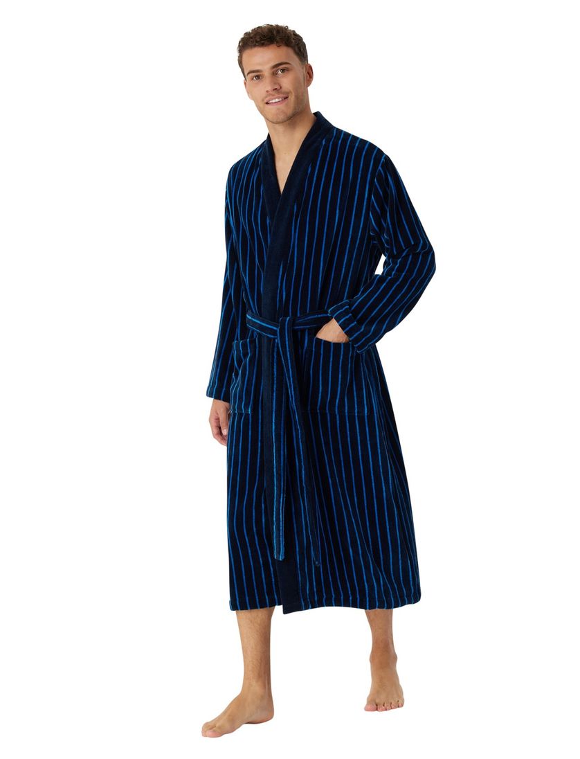 Schiesser badjas blauw gestreept Essentials katoen