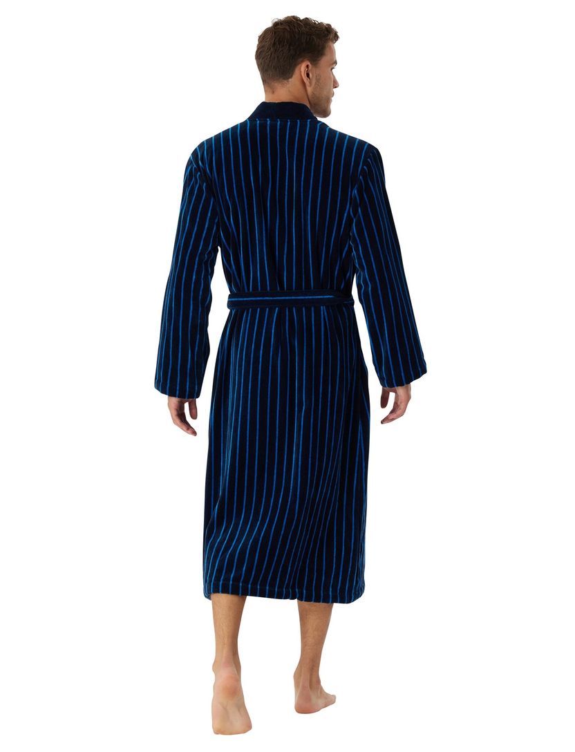 Schiesser badjas blauw gestreept Essentials katoen