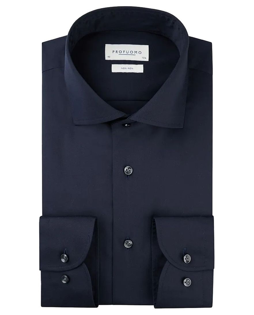 Profuomo overhemd slim fit donkerblauw effen katoen mouwlengte 7