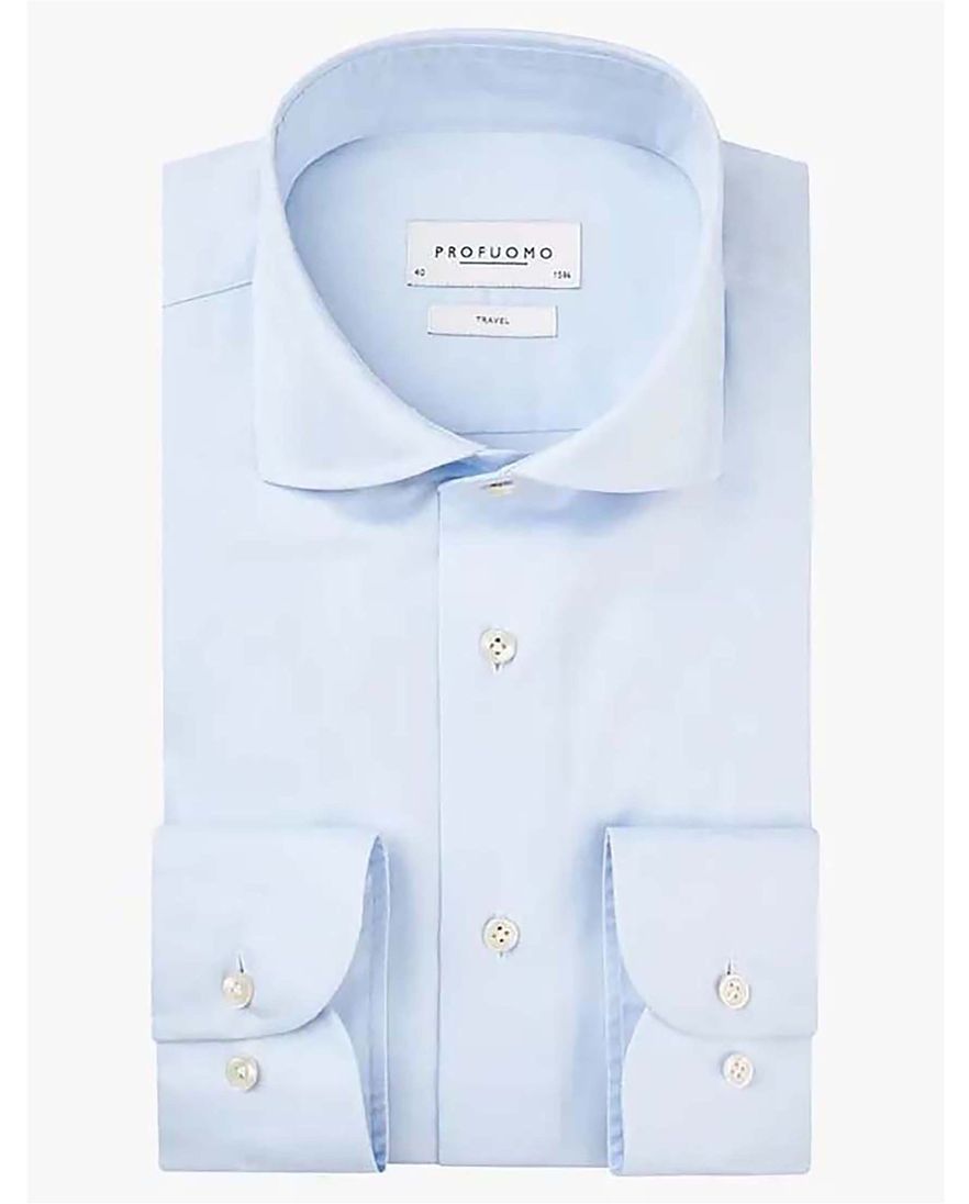 Lichtblauw Profuomo overhemd slim fit mouwlengte 7 effen katoen