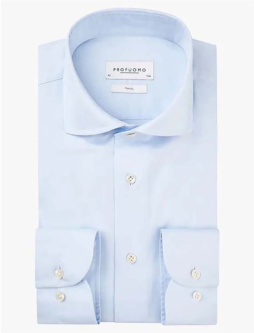 overhemd Profuomo mouwlengte 7 slim fit lichtblauw effen katoen