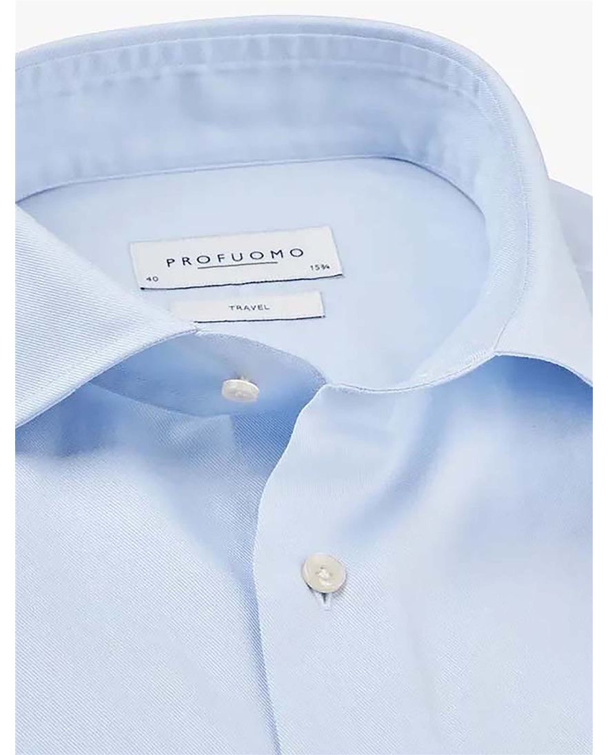 Lichtblauw Profuomo overhemd slim fit mouwlengte 7 effen katoen