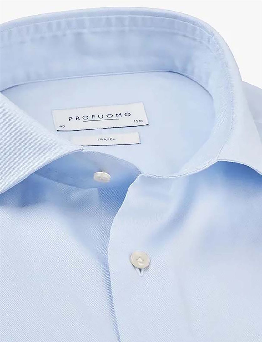 overhemd Profuomo mouwlengte 7 slim fit lichtblauw effen katoen
