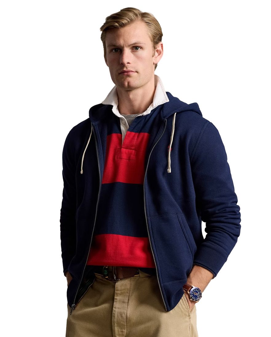 Polo Ralph Lauren vest opstaande kraag donkerblauw rits effen katoen