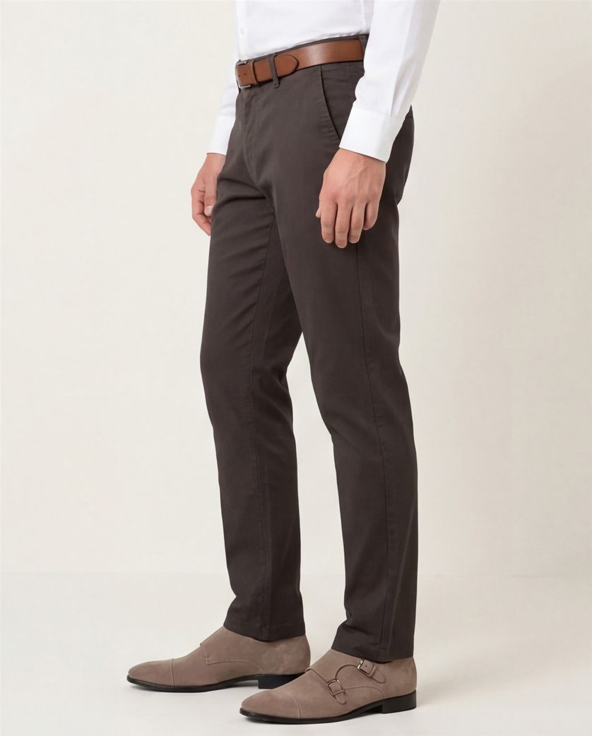 M.E.N.S. broek donkerbruin effen katoen Madison