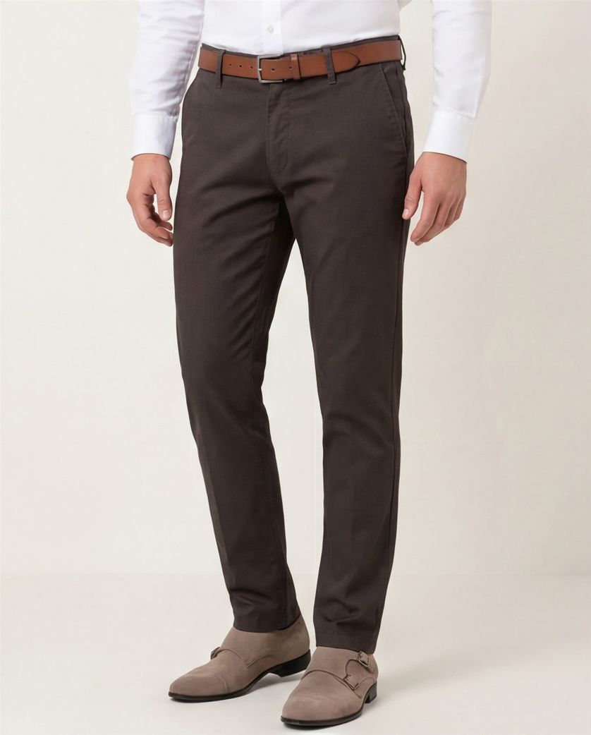 M.E.N.S. broek donkerbruin effen katoen Madison